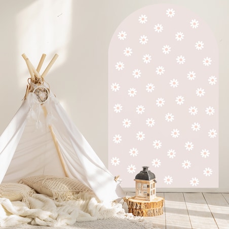 Naklejka na ścianę łuk brudny róż - stokrotki XL