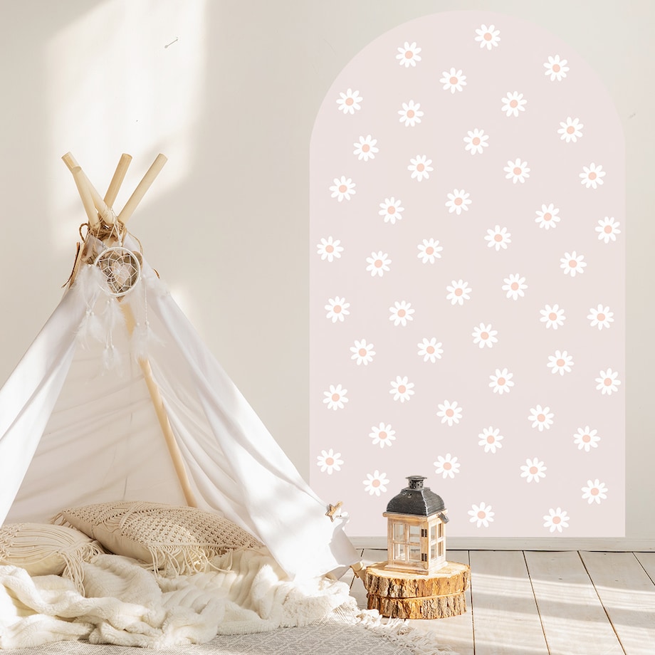 Naklejka na ścianę łuk brudny róż - stokrotki XL