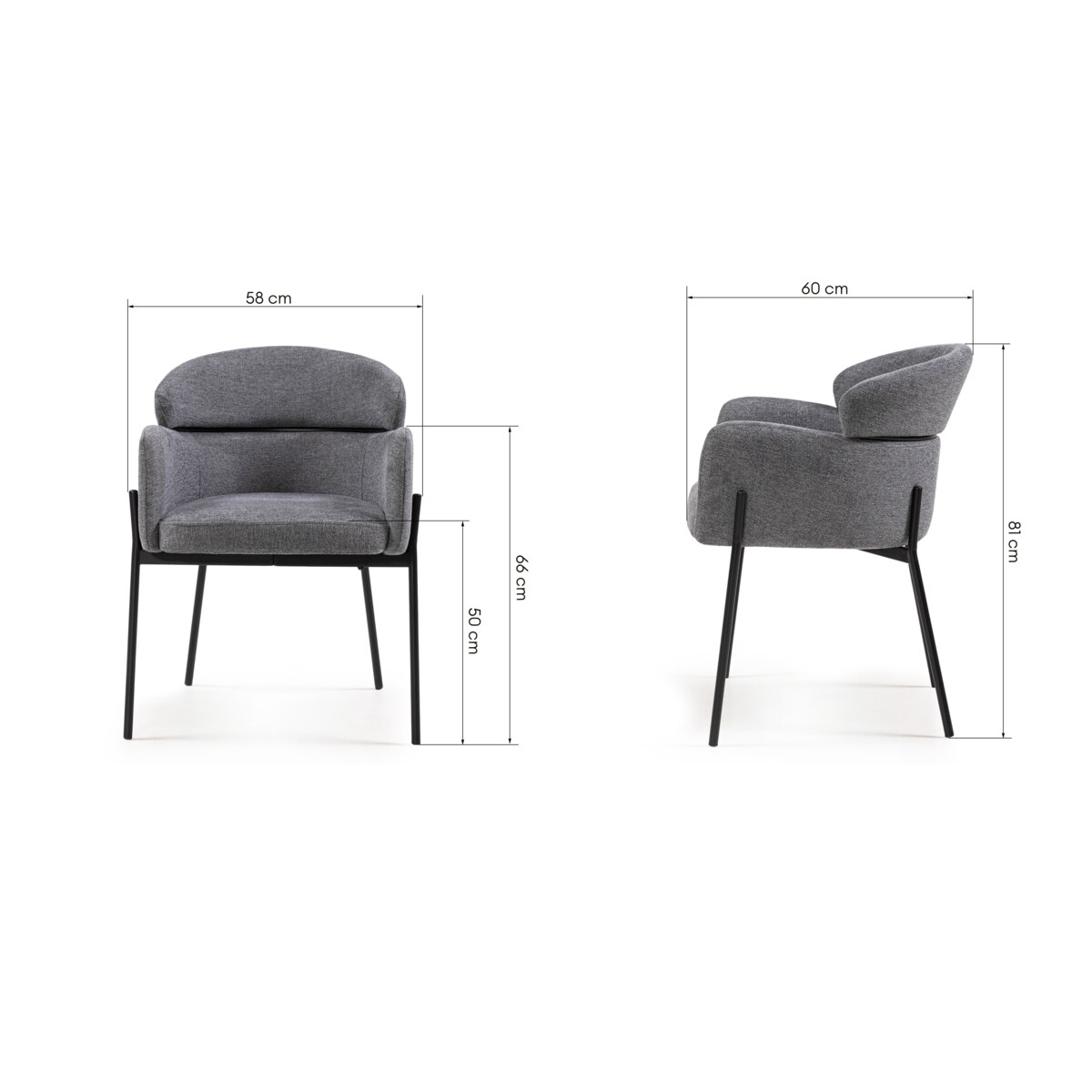 Krzesło z podłokietnikami szare Granada, kpl. 2 szt.