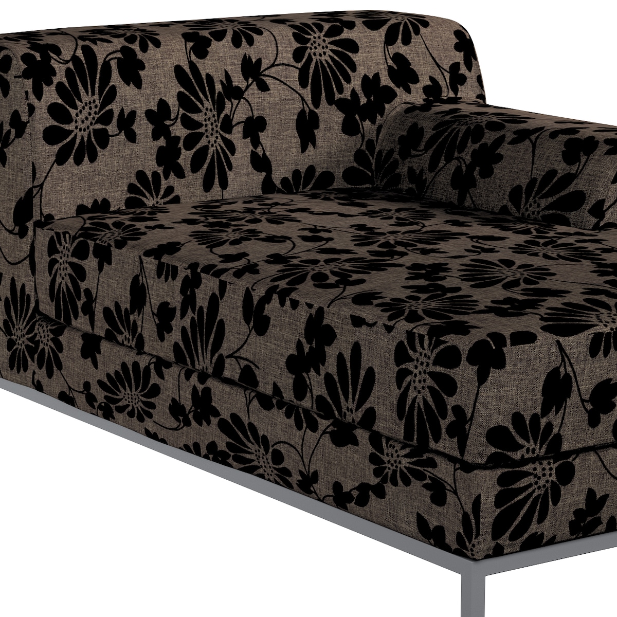 Pokrowiec na szezlong prawostronny Kramfors, czarne kwiaty na brązowym tle, Szezlong prawostronny Kramfors, Living II