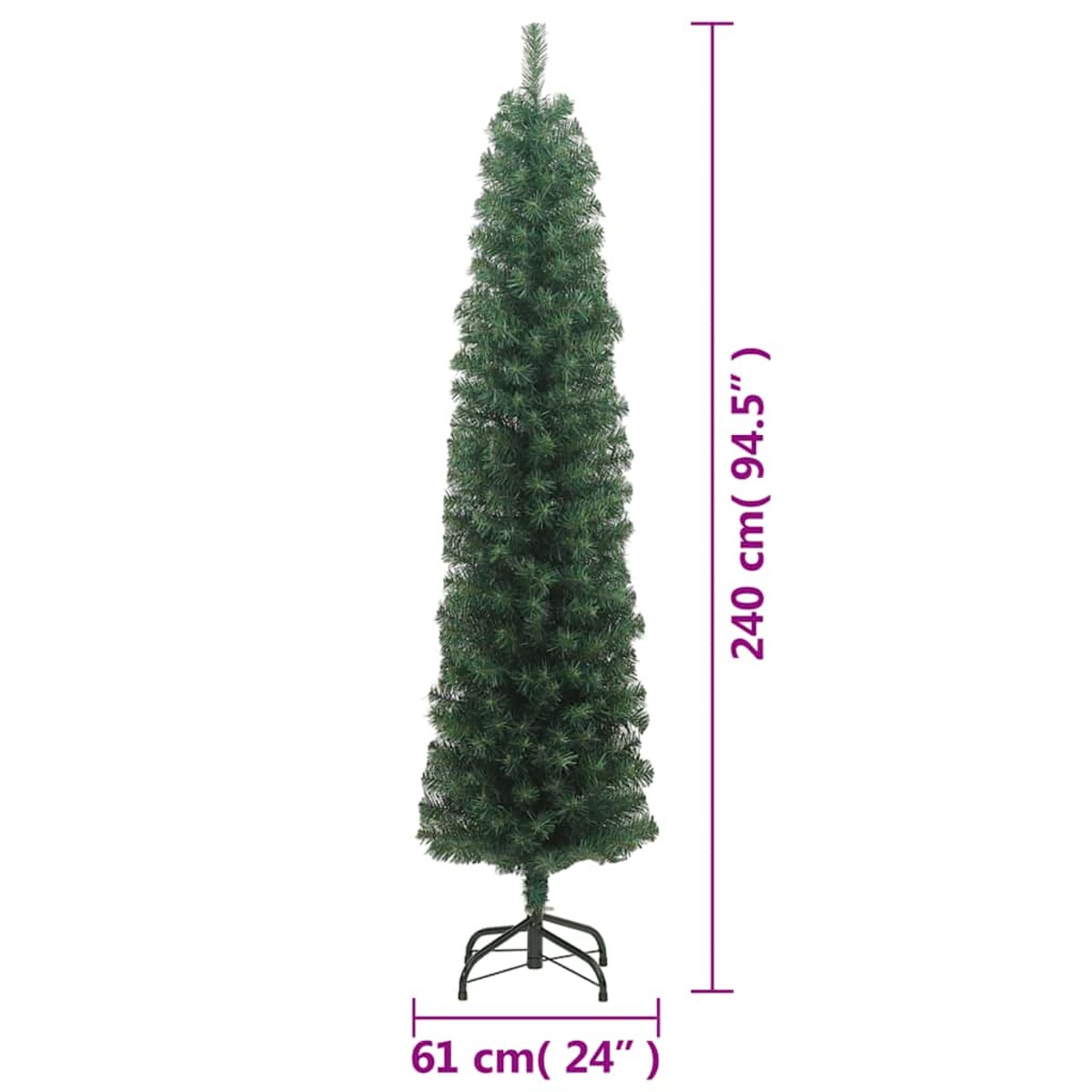 vidaXL Smukła sztuczna choinka ze stojakiem, zielona, 240 cm, PVC