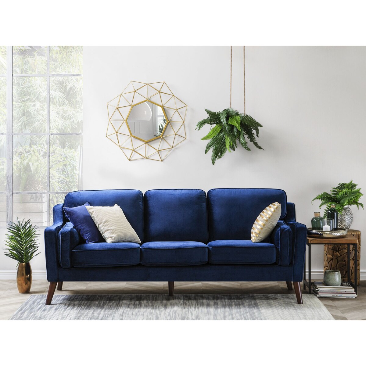 Sofa 3-osobowa welurowa niebieska LOKKA