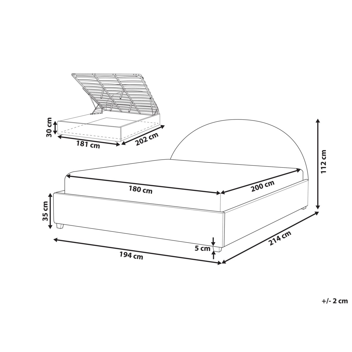 Łóżko z pojemnikiem tapicerowane 180 x 200 cm złamana biel VAUCLUSE