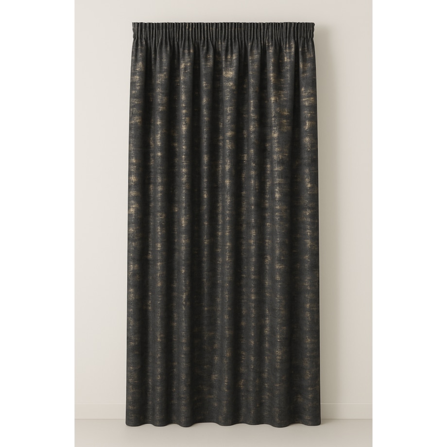 Zasłona ze złotymi przetarciami 140x270 cm na taśmie marszczącej | czarna ze złotem