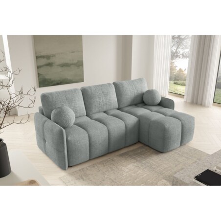 Narożnik MONO z funkcją spania i ozdobnymi poduszkami prawy, szary