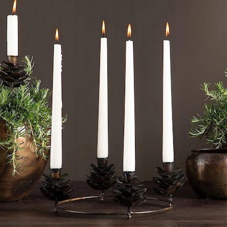 ŚWIECZNIK KANDELABR 4 ŚWIECE ŚWIĄTECZNY SZYSZKI METALOWY BRĄZOWY 30cm LOFT