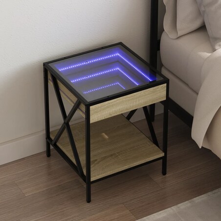vidaXL Stolik nocny z LED Infinity, dąb sonoma, 40x40x49 cm