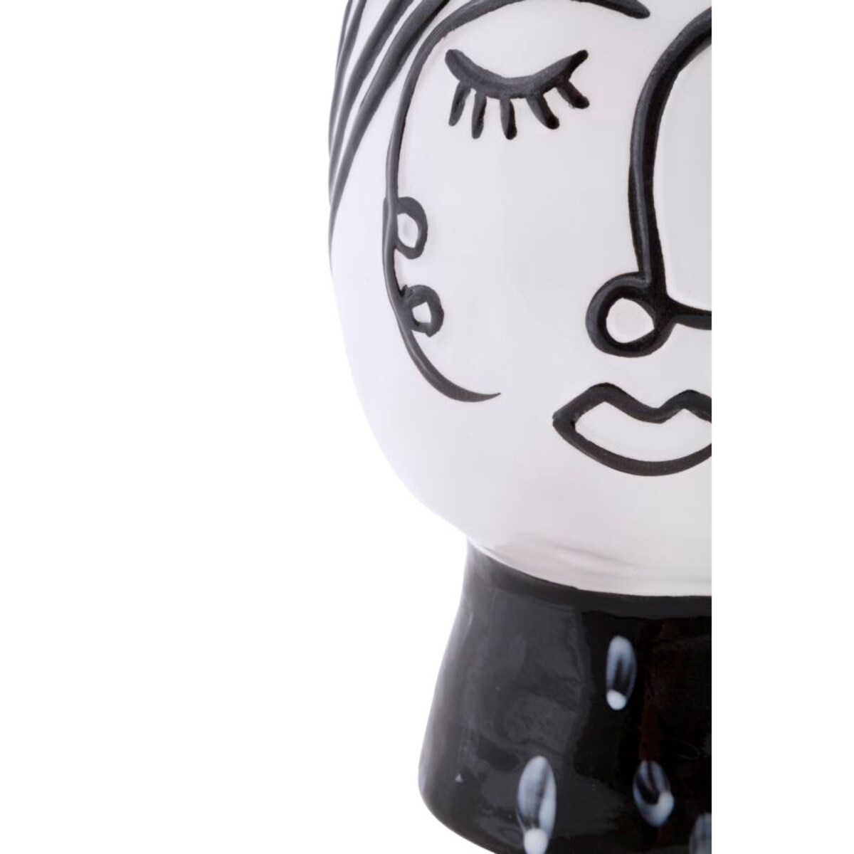 Osłonka dekoracyjna Face, kolor biały i czarny, porcelana, 14 x 14 x 18,2 cm, motyw: twarz, na doniczkę do salonu, Mauro Ferretti