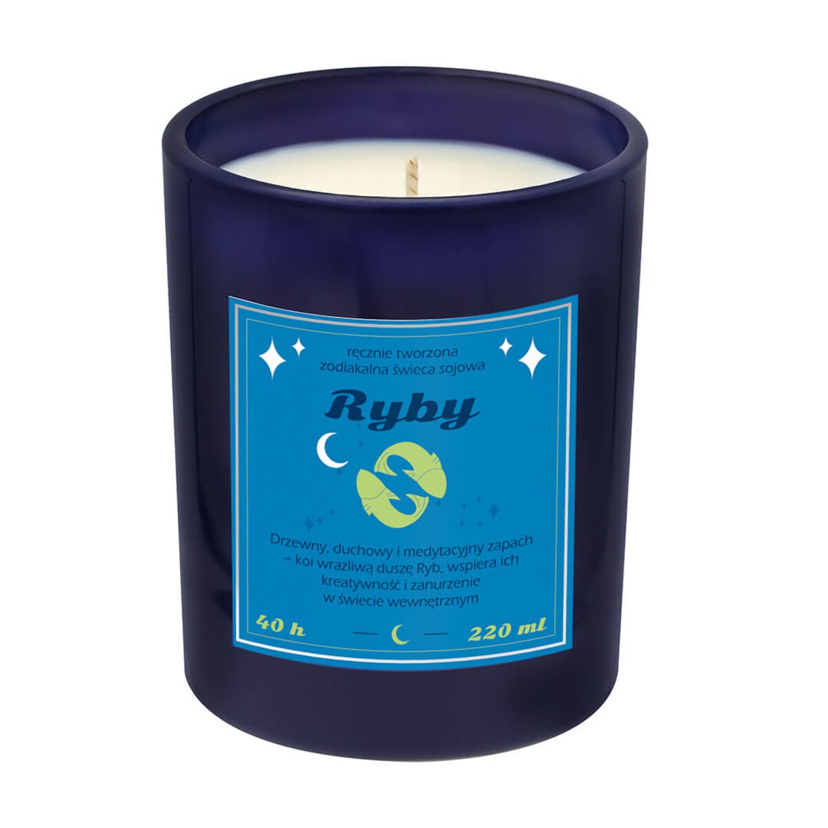 Świeca zodiakalna sojowa naturalna zapachowa RYBY - bezpieczna, ręcznie robiona w szklanym słoiczku na prezent upominek dla osoby ze znakiem zodiaku RYBY