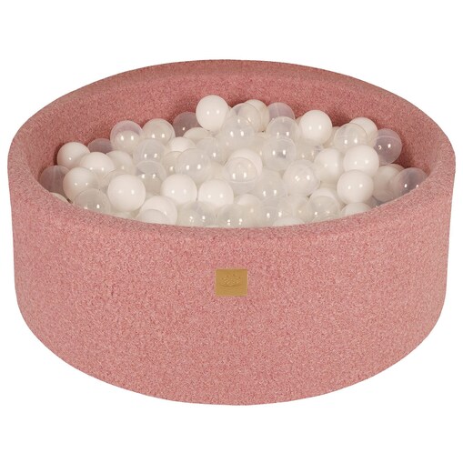 MeowBaby® Boucle Różowy Okrągły Suchy Basen 90x30cm dla Dziecka, piłki: Biały/Transparent