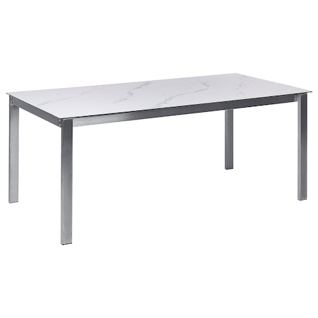 Stół ogrodowy COSOLETO 180 cm 90 cm Efekt marmuru Szkło Biały