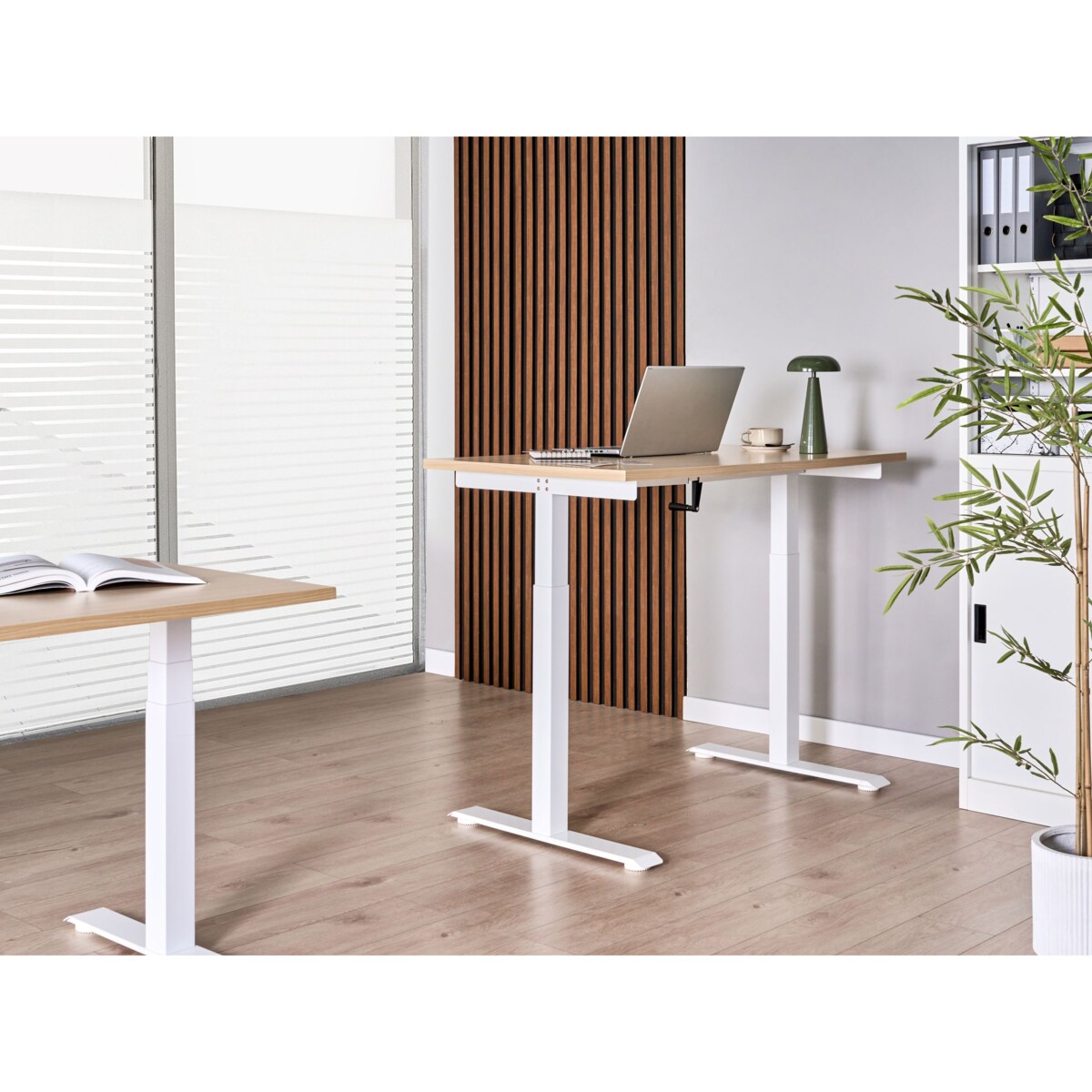 Biurko regulowane manualnie DESTINES Jasny brąz/ biały 120 cm 60 cm