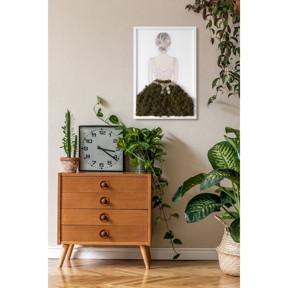 Obraz Baletnica - mech chrobotek w białej ramie 40x60cm