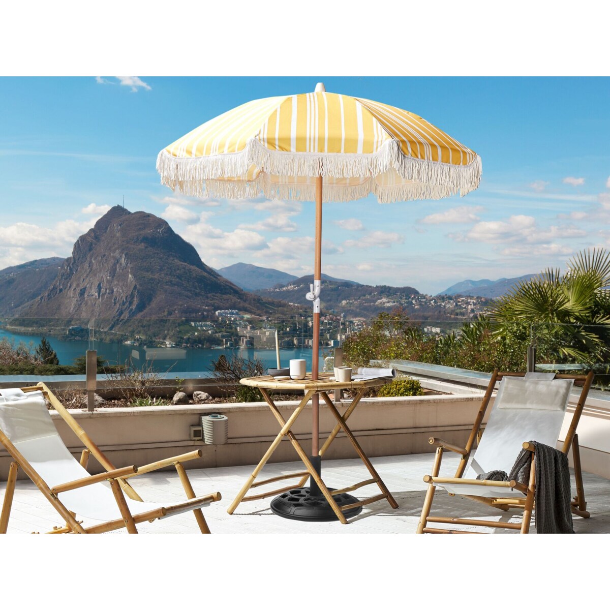 Parasol ogrodowy ⌀ 150 cm żółty z białym MONDELLO