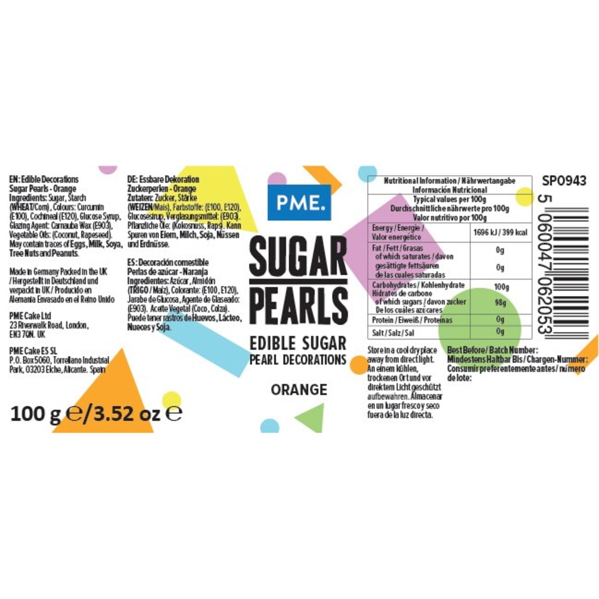 PME Cukrowe perełki dekoracyjne 100 g pomarańczowy