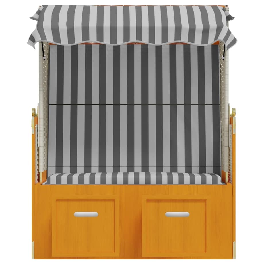 vidaXL Kosz plażowy z zadaszeniem, rattan PE i drewno, biało-szary