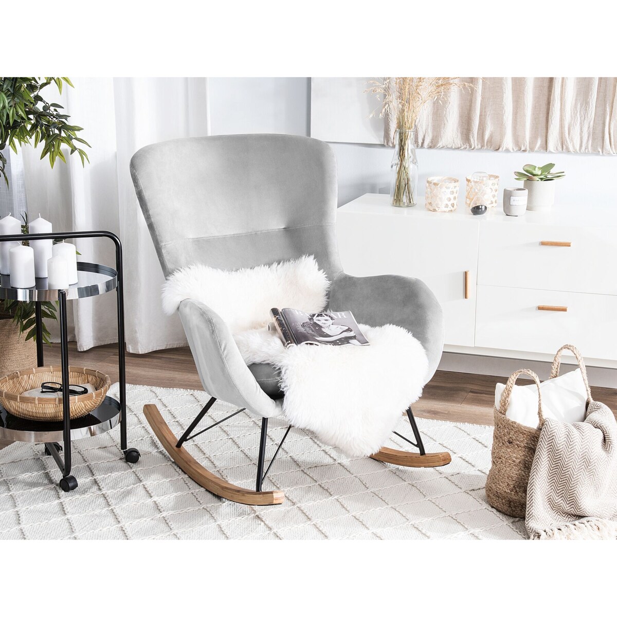 Fotel bujany welurowy jasnoszary ELLAN