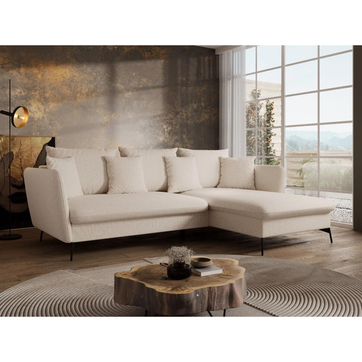 Narożnik z funkcją spania LINDA kremowy prawy/lewy