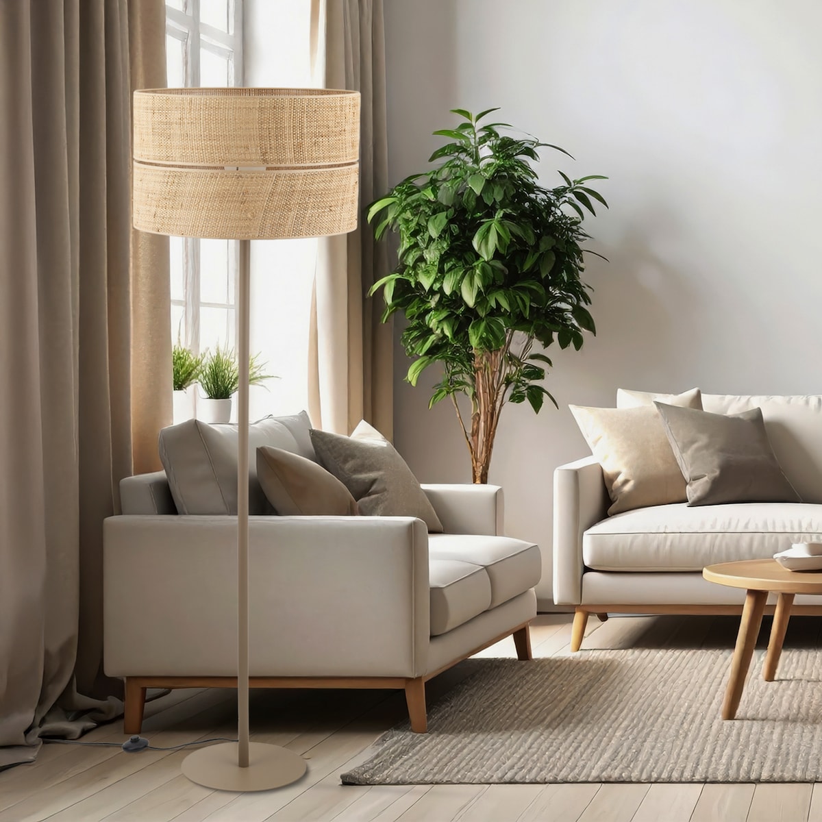 Lampa podłogowa TK Lighting CALMA 16181 boho, beżowy klosz z rafii, E27, 159 cm do salonu i sypialni