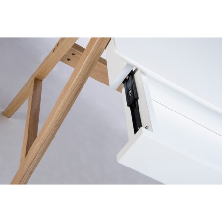 Biurko RIVA (Scandic) białe - blat MDF, podstawa dębowa