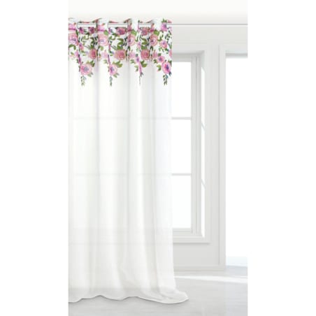 Biała Zasłona do Salonu w Kwiaty 140 x 250 Dekoracyjna Róże Piwonie Kwiaty