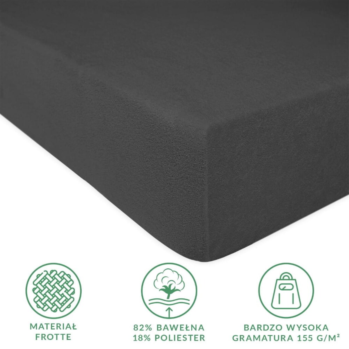 Prześcieradło z bawełny frotte z gumką 180x200 kolor antracyt