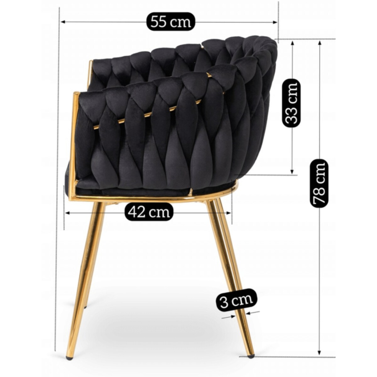 Krzesło Tapicerowane Glamour CAPI Plecione Czarne Do Salonu