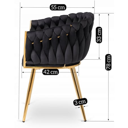 Krzesło Tapicerowane Glamour CAPI Plecione Czarne Do Salonu