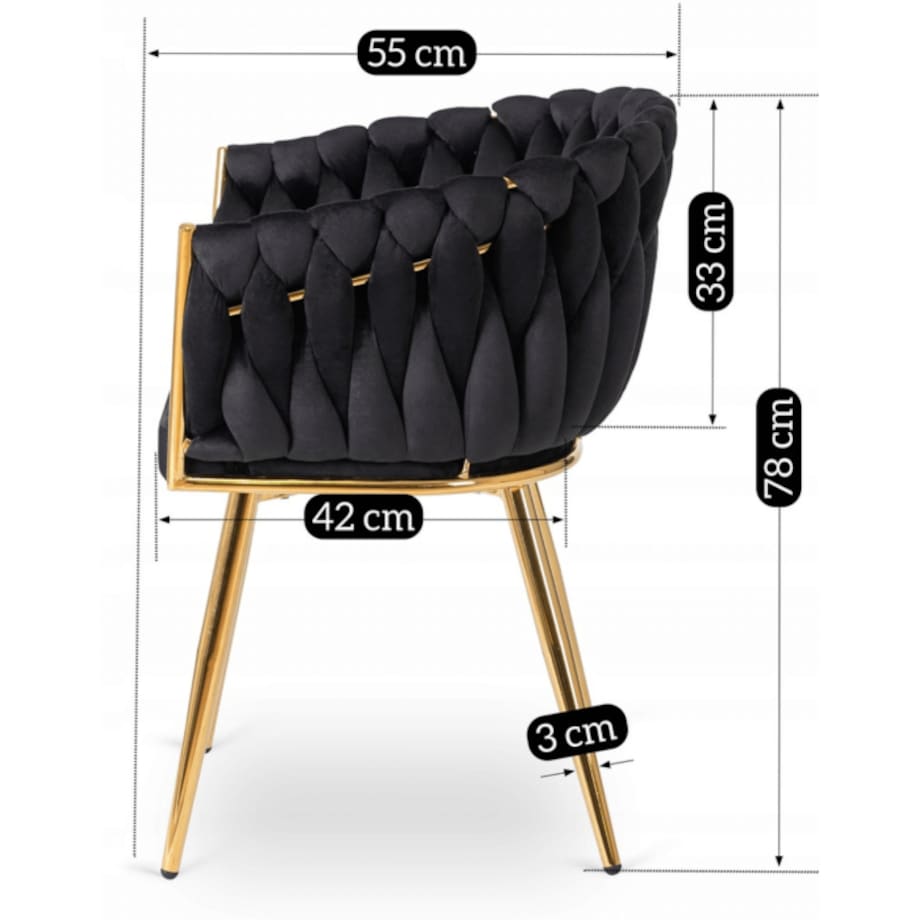 Krzesło Tapicerowane Glamour CAPI Plecione Czarne Do Salonu