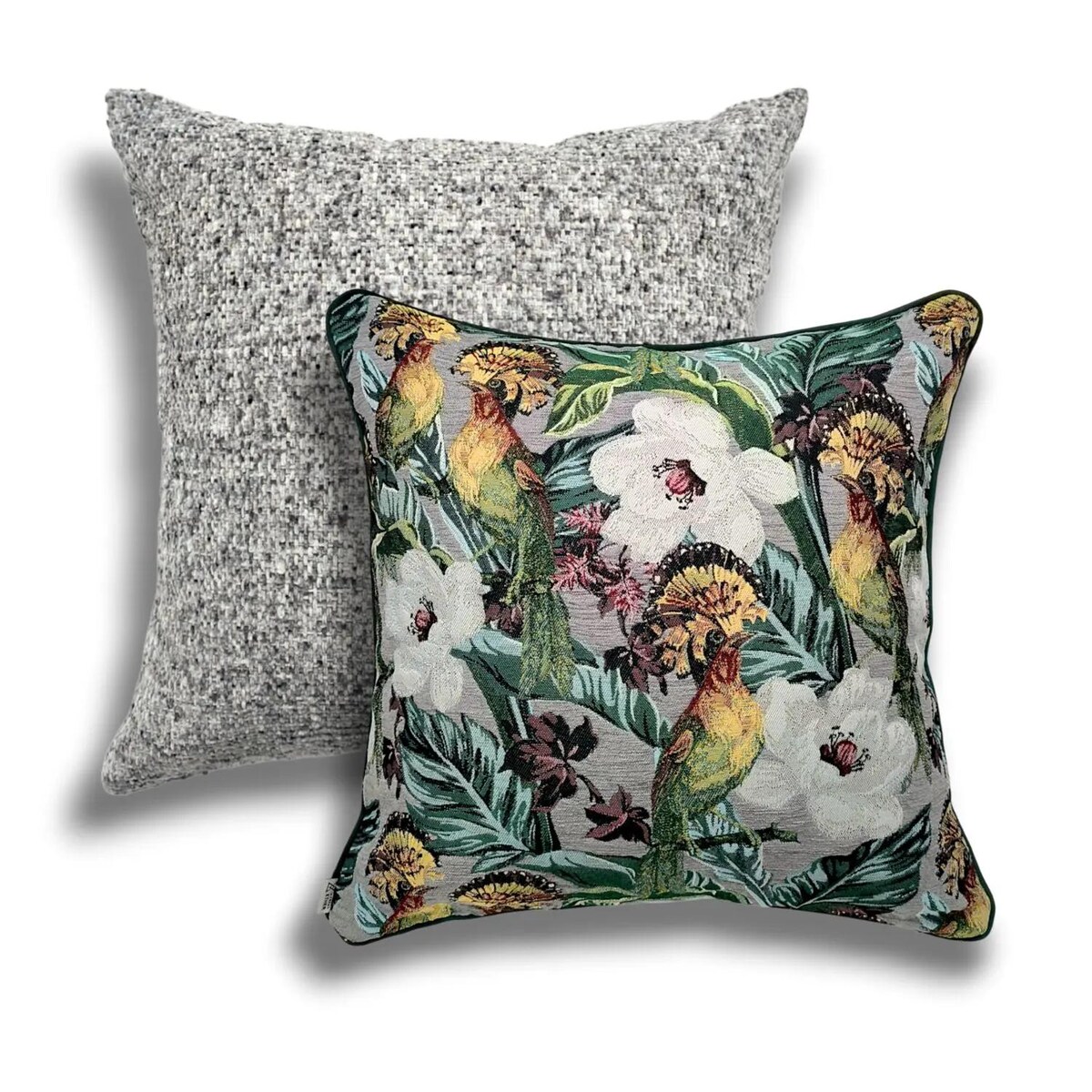 Szary zestaw poduszek w tropikalne liście - Echo Puszczy