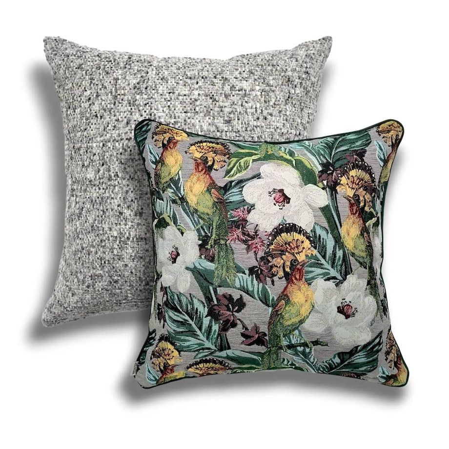 Szary zestaw poduszek w tropikalne liście - Echo Puszczy