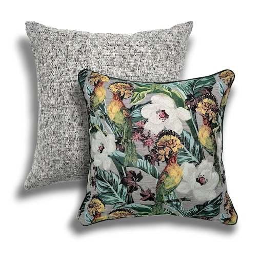 Szary zestaw poduszek w tropikalne liście - Echo Puszczy