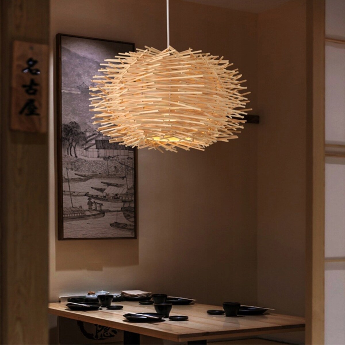 Lampa Wisząca Naturalna Boho Bambusowa Gniazdo
