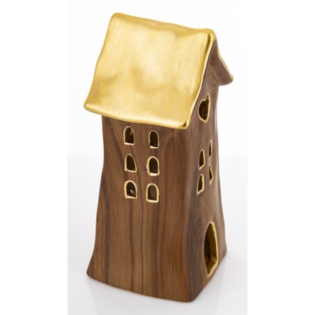 Dolomitowy domek na tea-lighty 20,5x9,5x9 cm brązowy big