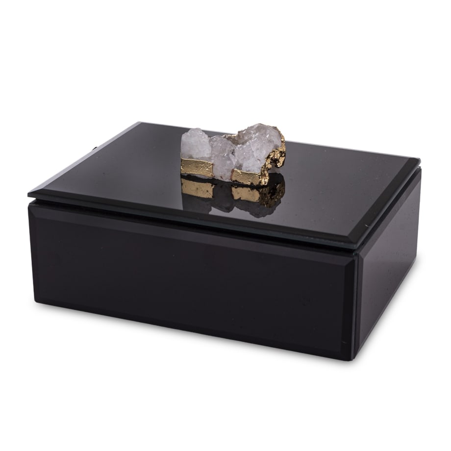 Szkatułka szklana na biżuterię 16x12x6 cm DEKOR AGAT czarna