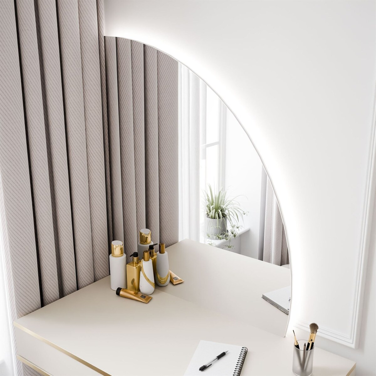 Toaletka OXFORD z lustrem i oświetleniem LED, prawa, kaszmir