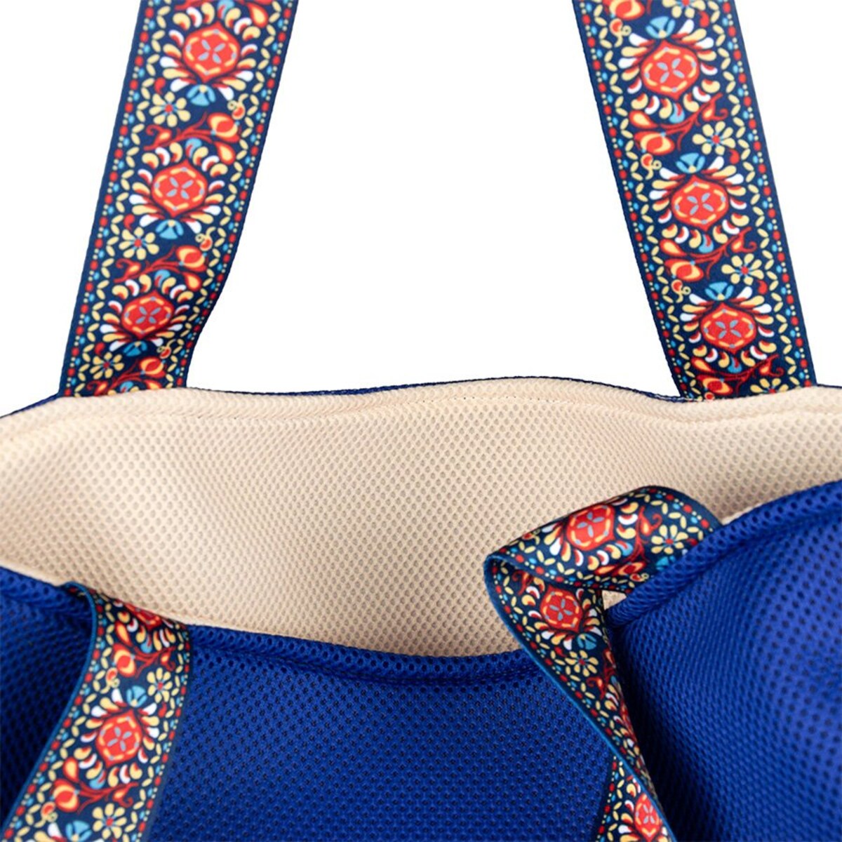 Torba na zakupy z okrągłym spodem, 58x48 niebieska z brzoskwiniowym środkiem