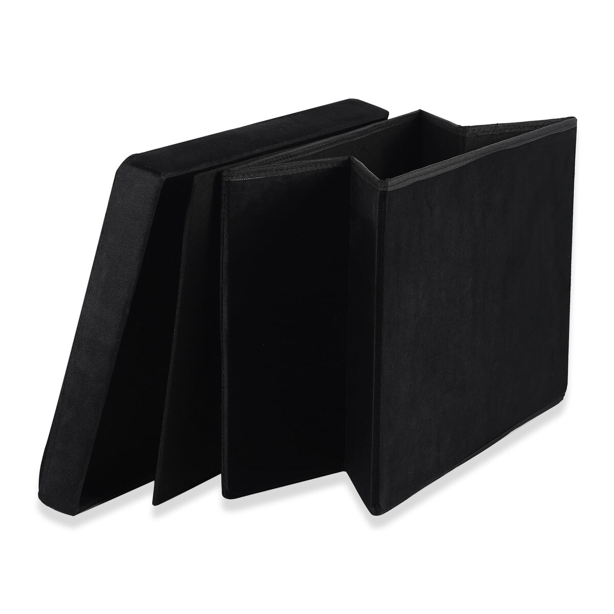 Pufa Składana Xl Z Guzikami - 60X38X38Cm Aksamit Czarna X 4