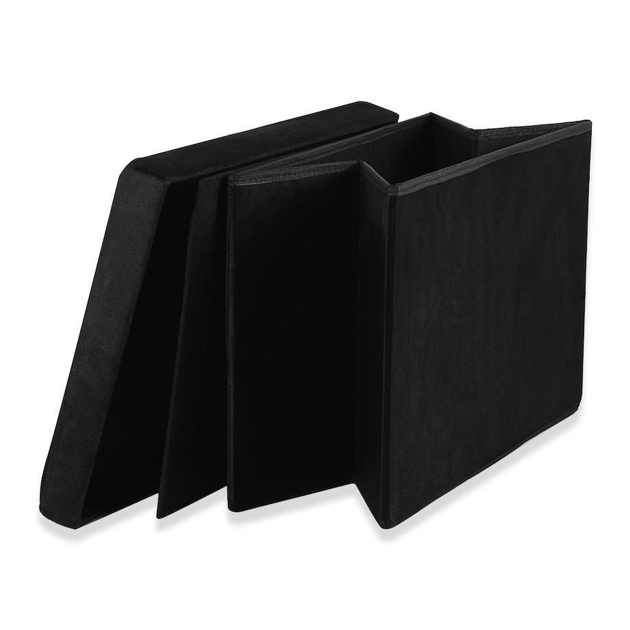 Pufa Składana Xl Z Guzikami - 60X38X38Cm Aksamit Czarna X 4