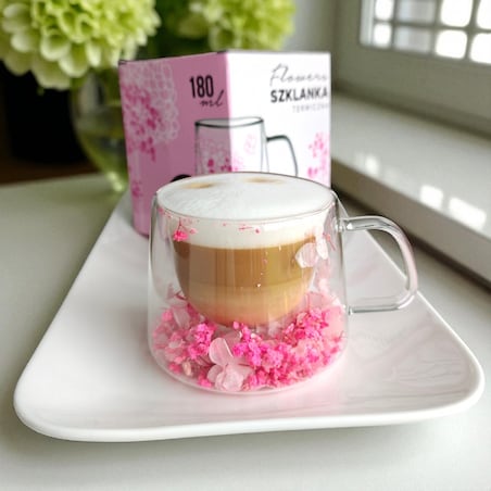 Szklanka termiczna z kwiatami w środku, hortensje 180 ml 1szt SZK175