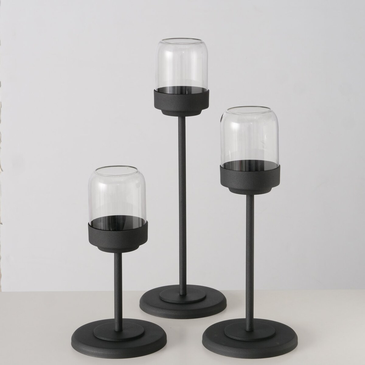 Zestaw metalowych lampionów ze szklaną kopułą SENZA, 3 szt