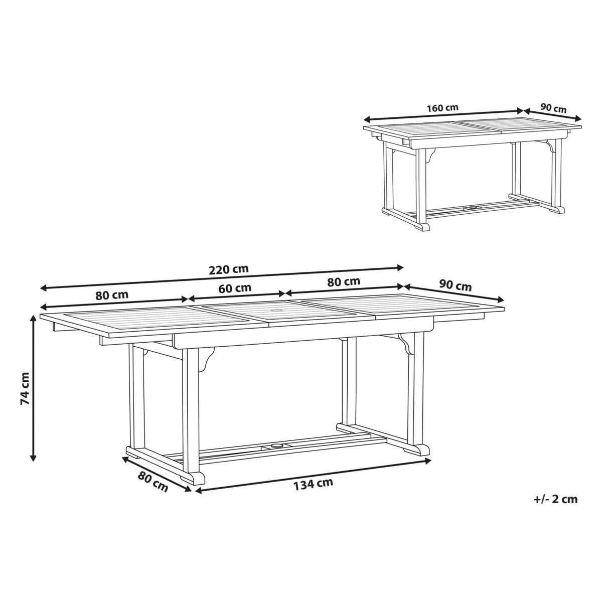 Stół ogrodowy rozkładany drewno akacjowe 160/220 x 90 cm TOSCANA