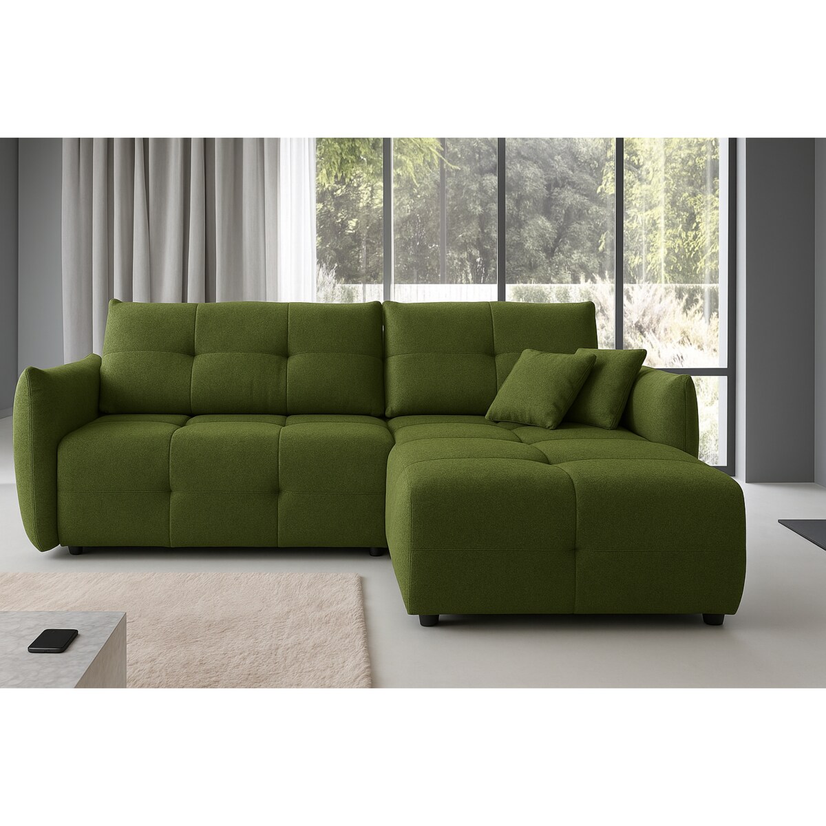 Narożnik z funkcją spania do salonu BOSE, prawostronny, zielony