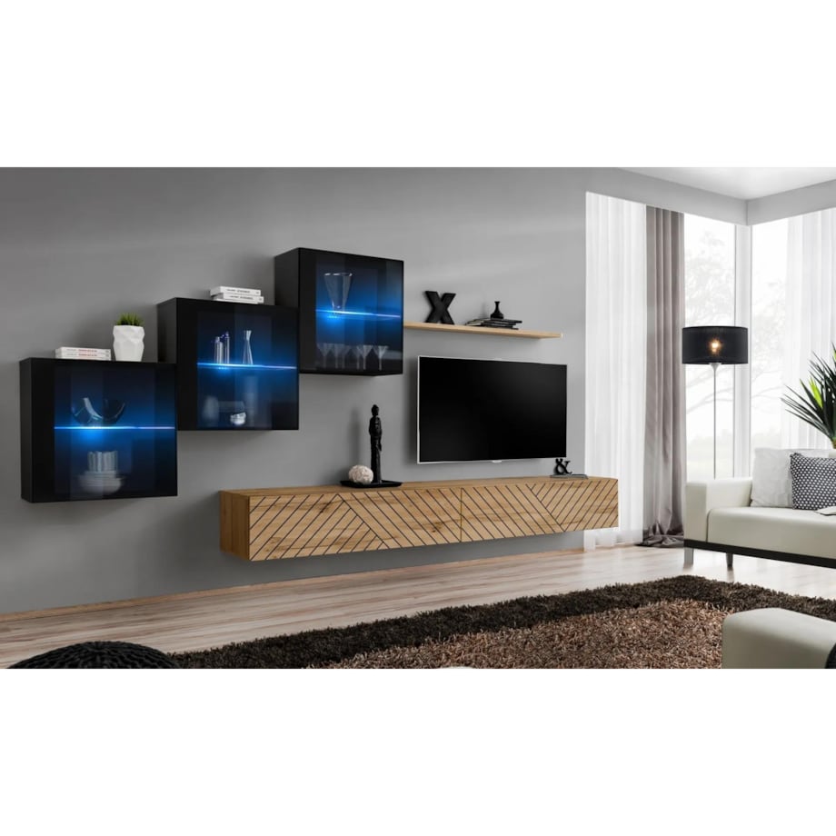 Meblościanka SWITCH LAMEL XX czarna/dąb wotan