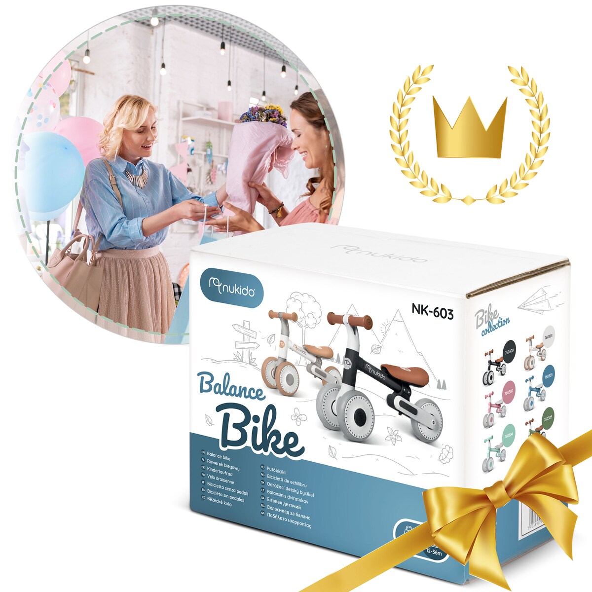 Rowerek biegowy trójkołowy Nukido jeździk dla dzieci czarno-brązowy 760300