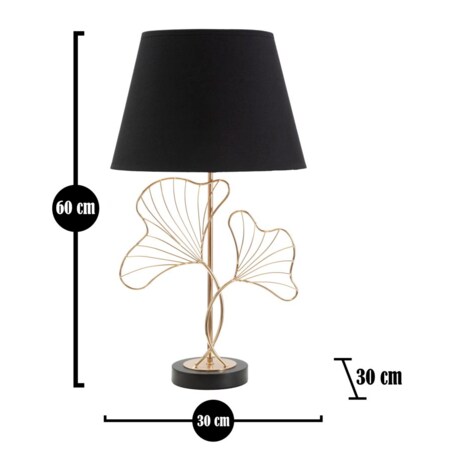 Lampa stołowa Leaves, kolor czarny i złoty, żelazo, PVC i poliester, 30 x 30 x 60 cm, 1 x E27, motyw: liście, do salonu i sypialni, Mauro Ferretti
