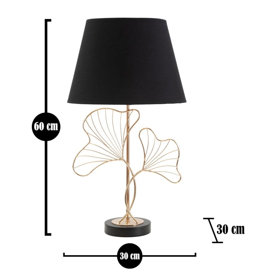 Lampa stołowa Leaves, kolor czarny i złoty, żelazo, PVC i poliester, 30 x 30 x 60 cm, 1 x E27, motyw: liście, do salonu i sypialni, Mauro Ferretti
