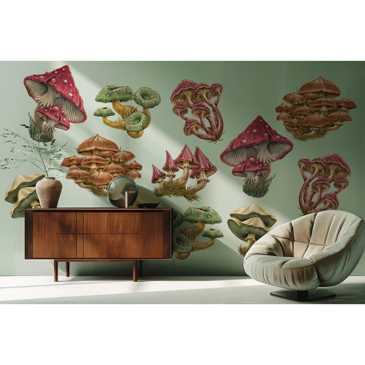 Zestaw naklejek na ścianę, Grzybowa łąka, 80cm