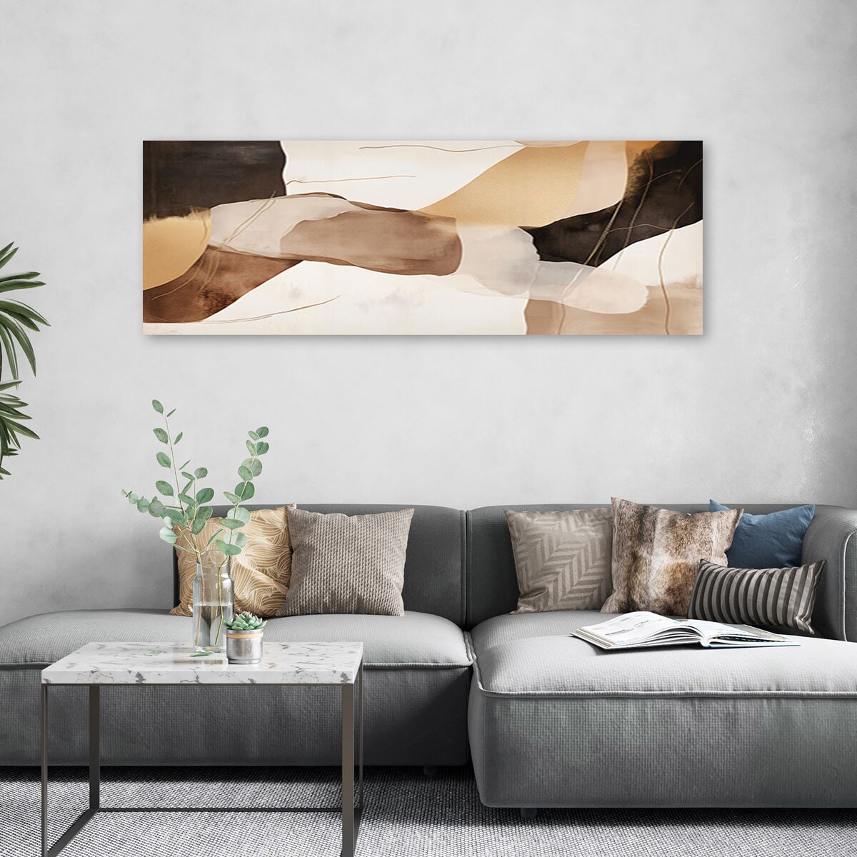 Feeby Obraz nowoczesny, Abstrakcyjny minimalizm Brązowy 120x40