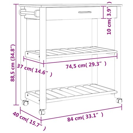 vidaXL Wózek kuchenny MONZA, 84x40x88,5 cm, lite drewno sosnowe